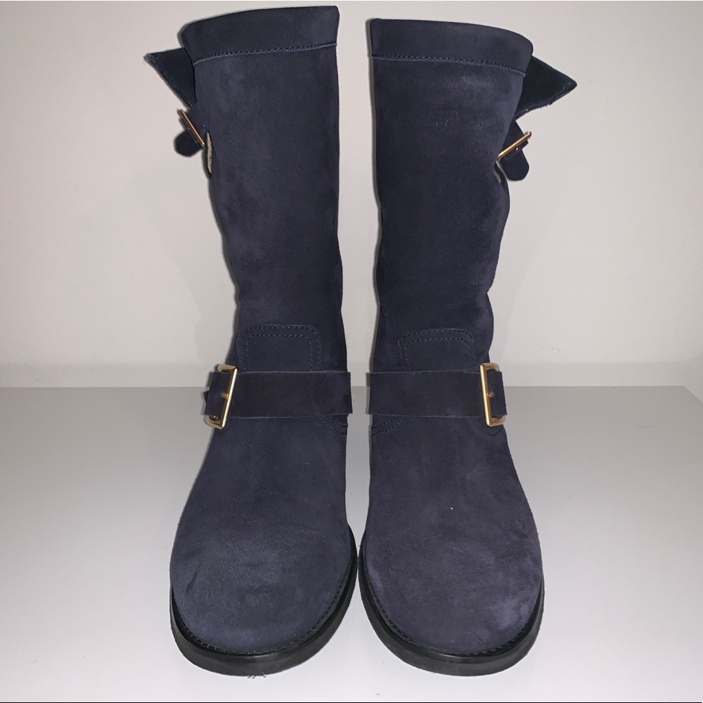 Jimmy Choo navy suede moto boots